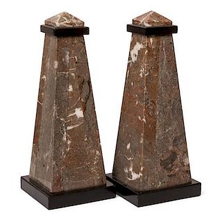A Pair of Marble Obelisks Height 10 inches.