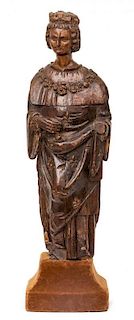 A Continental Carved Oak Saint Figure Height 13 inches.