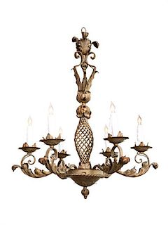 A French Tole and Iron Six-Light Chandelier Diameter 23 inches.
