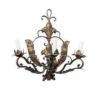 A French Three-Light Metal Sconce Height 21 1/2 inches.