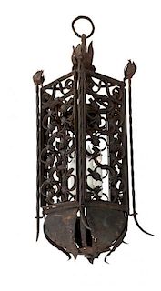 A French Wrought Iron Lantern Height 33 inches.
