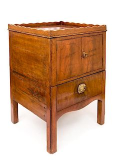 A George III Mahogany Bedside Cabinet Height 30 1/2 x width 21 3/4 x depth 19 inches.