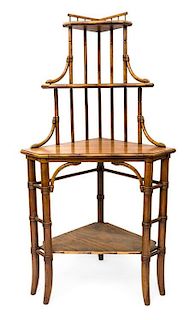 A Faux Bamboo Corner Etagere Height 49 x width 29 inches.