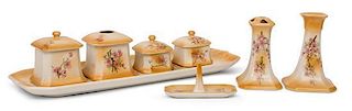 A Victorian Porcelain Eight-Piece Dresser Set Width of tray 18 inches.