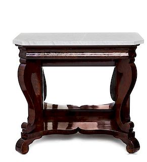 An American Empire Mahogany Console Table Height 35 x width 40 x depth 19 inches.
