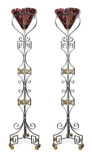 A Pair of Wrought Metal and Brass Torcheres Height 74 1/4 inches.