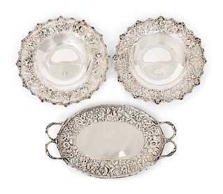 An Assembled Group of Three American Silver Articles, S. Kirk and Son, Baltimore, MD, includes a pair of bowls and a bread tray.