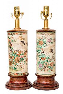 A Pair of Japanese Porcelain Hat Stands Height overall 18 inches.