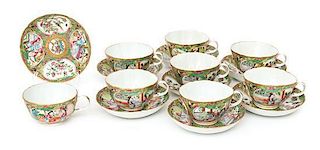A Set of Eight Rose Medallion Porcelain Teacups and Saucers Diameter of saucer 5 1/2 inches.
