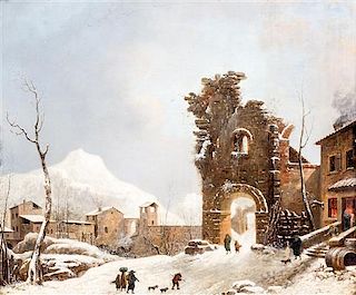 Jules Cesar Denis van Loo, (French, 1743-1821), Winter Scene with Ruins