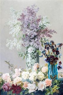 J. Godonac, (Continental, 20th century), Still Life with Roses and Lavender