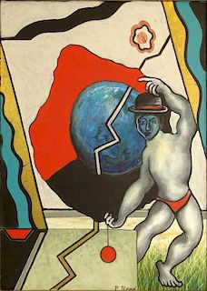 Philip Standish Read, American (1927-2000) oil Painting on Canvas "Man With World"