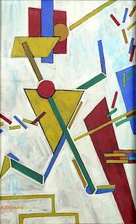 Circa 1926 Russian Gouache on Paper, "Abstract" Signed in Cyrillic Adamovskaya '26.
