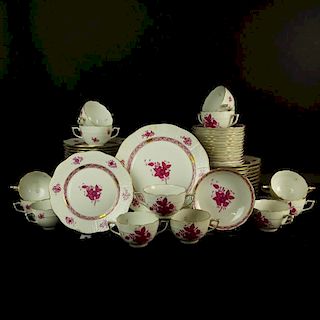 Sixty Four (64) Piece Herend Chinese Bouquet Raspberry Partial Dinnerware