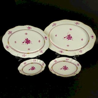 Lot of Four (4) Herend Chinese Bouquet Raspberry Serving Platters.
