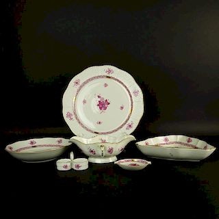 Lot of Six (6) Herend Chinese Bouquet Raspberry Serving Pieces.