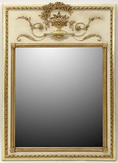 Mid-Century Italian Louis XVI Style Trumeau Carved Gilt Wood Mirror.
