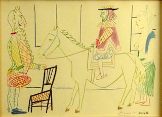 Pablo Picasso, Spanish (1881–1973) Color lithograph "Man on Horse from Comedie Humaine Suite ,1954"