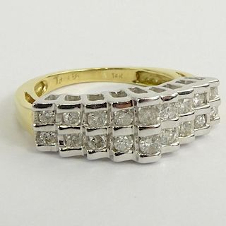 Vintage 14 Karat Yellow Gold and Diamond Two Row Ring.