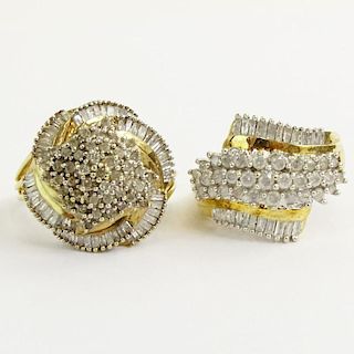 Two (2) Vintage Diamond and 10 Karat Yellow Gold Cluster Rings.