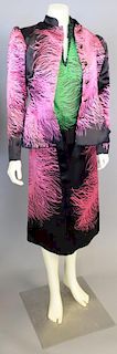 Givenchy women's three piece silk satin suit with jacket, blouse, and skirt.