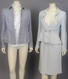 Giorgio Armani four piece group to include women's cashmere jacket new with tag $350., women's blouse (size 8), and satin jacket with matching skirt.