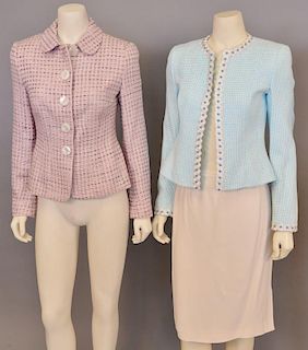 Two Rena Lange tweed jackets and a silk skirt by Rena Lange.