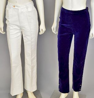 Two women's velvet pants, Chanel purple and Gucci white (size 40).