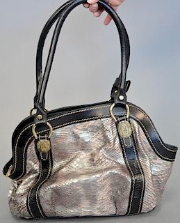 Marino Orlandi metallic python embossed leather shoulder bag (10" x 15" x 6").