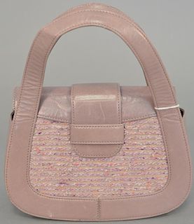 Rene Mancini purple leather and tweed handbag / purse with original dust bag. 9" x 8 1/4" x 3"