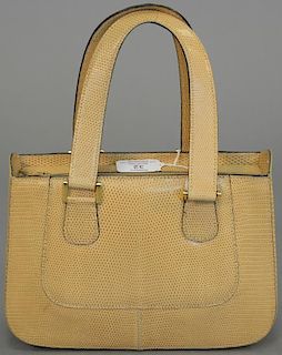 Rene Mancini tan snake skin handbag / purse with original dust bag, very good condition. 7" x 9" x 3 1/4"
