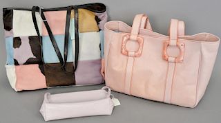 Three purses to include Desmo purple snakeskin (5" x 10" x 2 1/4"), new Desmo fur...