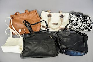 Six purses to include Jennifer Moore black leather bag, brown leather bag, white leather purse...
