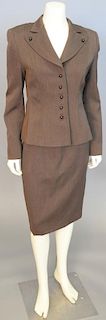 Escada two piece suit, brown twill wool jacket with matching skirt.