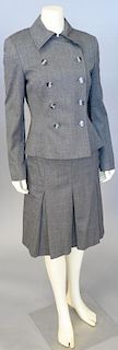 Escada two piece suit, heathered grey twill wool jacket with matching pleated skirt.
