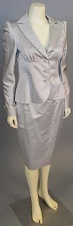 Escada two piece suit, light grey silk fitted jacket with matching skirt.