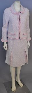 Escada two piece suit, pink tweed/novelty yarn jacket with matching skirt.