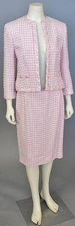 Escada two piece suit, pink and white tweed/novelty yarn jacket and skirt.