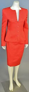 Escada two piece suit, red silk jacket and matching skirt (size 36).