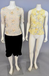 Escada group to include two silk blouses with beaded flowers and a black Escada skirt.
