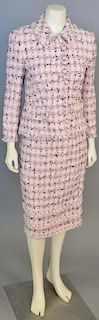 Escada two piece suit with pink, white and black novelty yarn/ tweed jacket and skirt with self fringe.