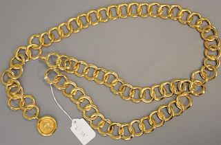 Coco Chanel Paris large link chain belt with Chanel charm.