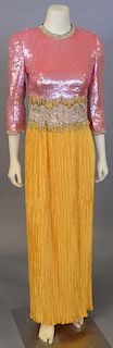 Mary McFadden, 2000, Worn at MOMA reception, Nov. 2, 2000. Evening dress with golden yellow crinkle-pleated silk skirt; the bodice...