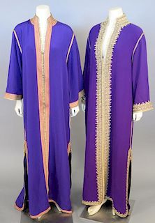 Four Middle Eastern style robes, silk with needlework, two marked Fadela Casablanca.