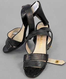 Chanel pair of black leather ankle strap pumps / heels in like new condition. size 36 1/2
