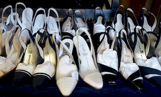 Ten pairs of Rene Mancini shoes, heels, and pumps in good condition including snake skin, satin, and leather. size 36 1/2 - 37
