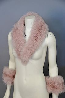 St. John three piece set Frosted Rose multi Fox fur cuff links and neck warmer. New with tags, retail $855.00