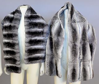 Two chinchilla fur shawls (one as is).