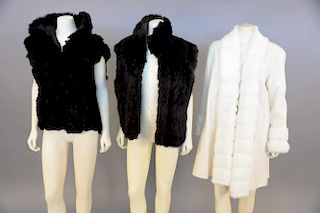 Three womens fur jackets including Andrew Marc fur vest, Britches of Georgetowne fur vest, and Kamitar wool and faux fur coat.