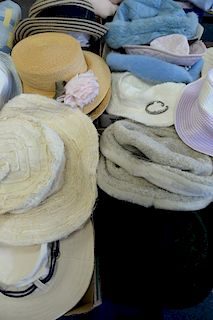 Group of seventeen hats including Bloomingdales, straw hats, Pia Myrvold Burberry, Misaharada, fur trim, etc.